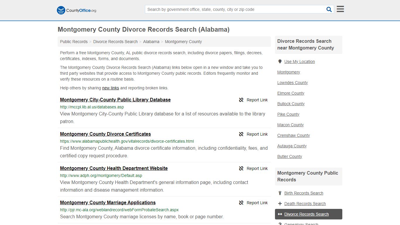 Montgomery County Divorce Records Search (Alabama)